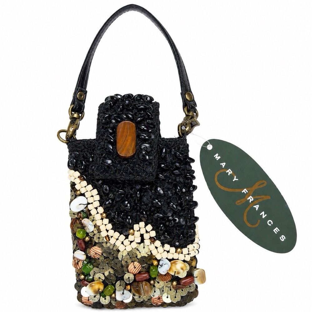Mary Frances Mini Beaded Cell Phone Bag NWT Black Sequin Tiny Evening Purse